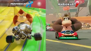 Explore Donkey Kong's redesign in Mario Kart 9 for the Nintendo Switch 2. What do you think of his static expression?